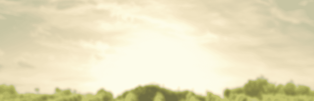 Rows of green crops grow in a field under a bright, partly cloudy sky, with the sun low on the horizon. The image is blurry and out of focus, evoking the parable of the soil and reflecting on themes of spiritual growth and producing fruit.